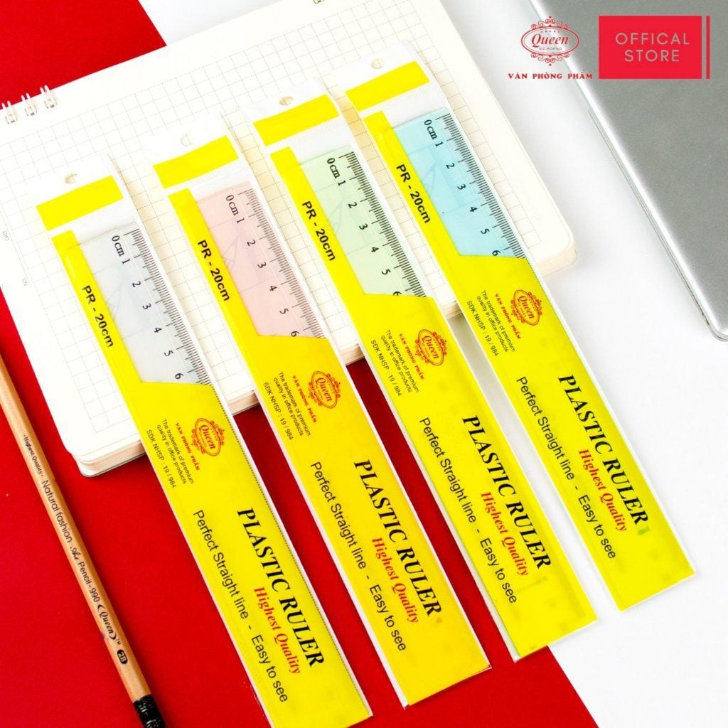 Thước kẻ trong suốt 20cm - Queen PR-20cm (Nhựa cao cấp nguyên sinh)