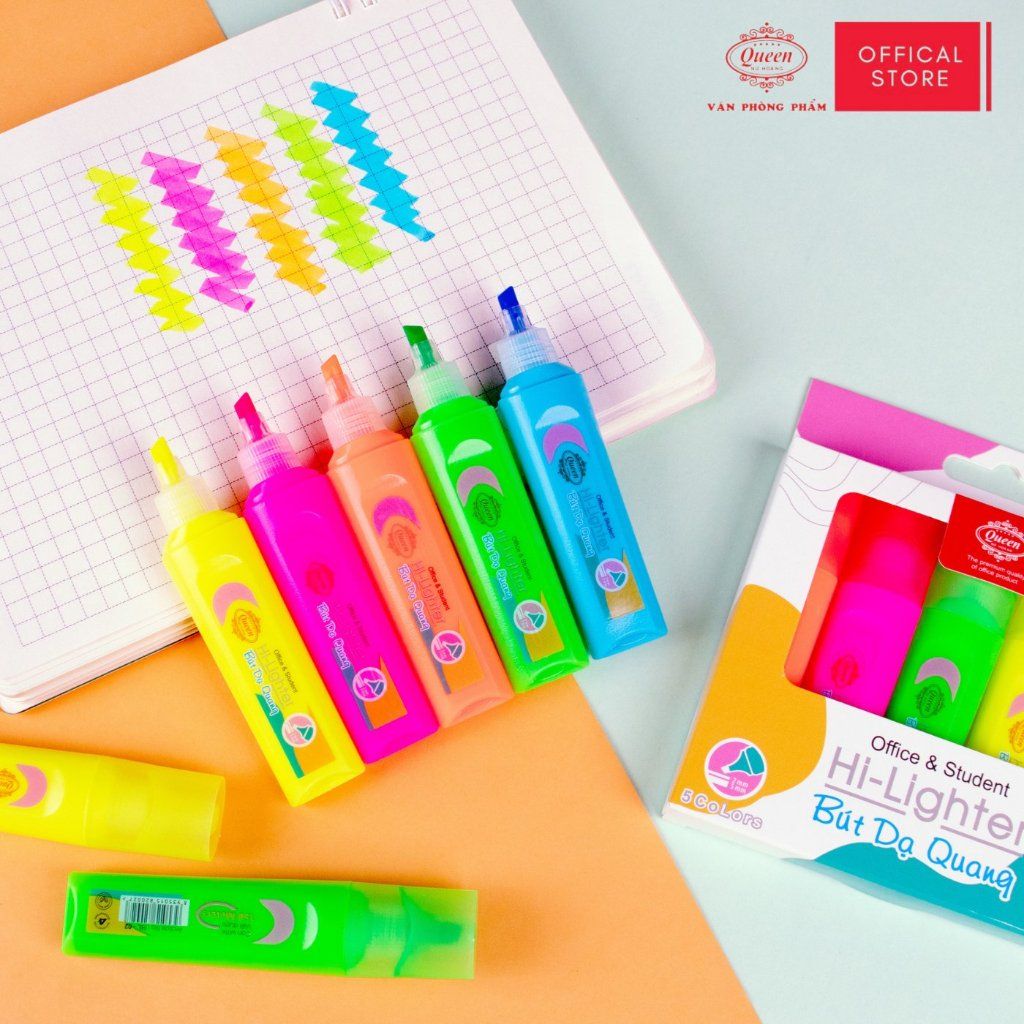 Bút dạ quang Queen HL-02 (5 bút, 5 màu)