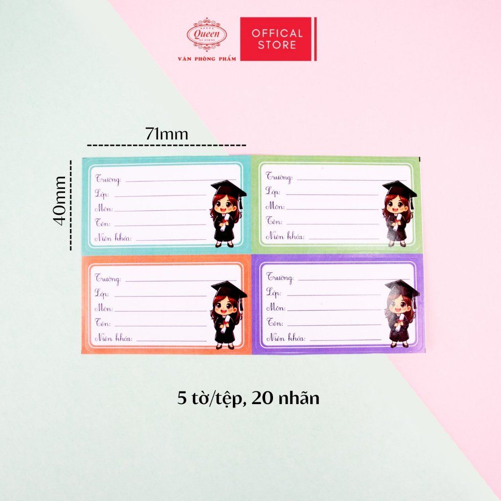 Nhãn vở học sinh Nữ Sinh Queen - 20 nhãn/1 tệp - LB901 nhãn decal chất liệu tốt