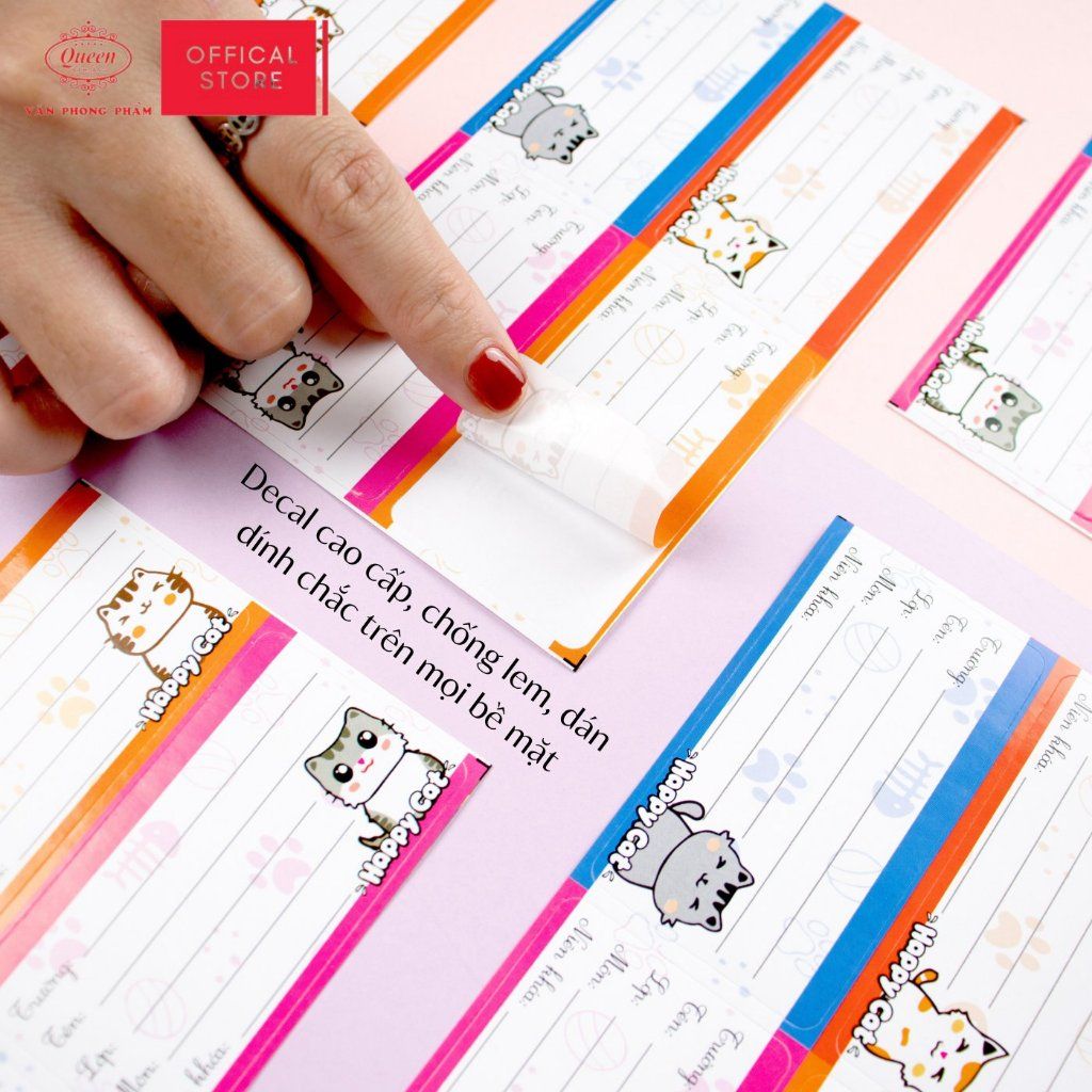 Nhãn vở học sinh Happy Cat Queen - 20 nhãn/1 tệp - LB901 nhãn decal chất liệu tốt