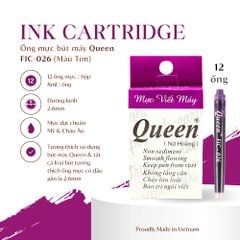 Ống mực bút máy Queen - FIC026 (đầu gắn 2.6mm) - Tím/Dương/Đen - 12 ống/hộp - Tiêu chuẩn Mỹ & Châu Âu