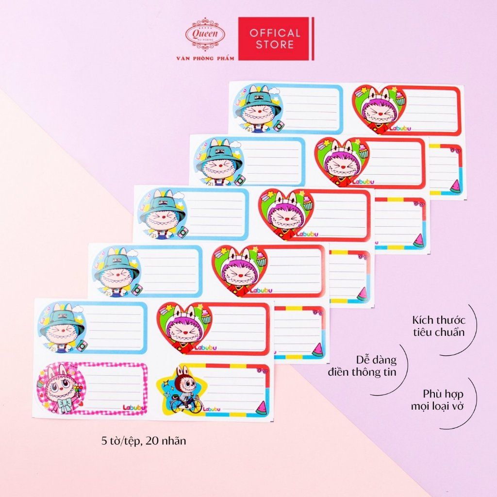 Nhãn vở học sinh Labubu Queen - 20 nhãn/1 tệp - LB902 nhãn decal chất liệu tốt