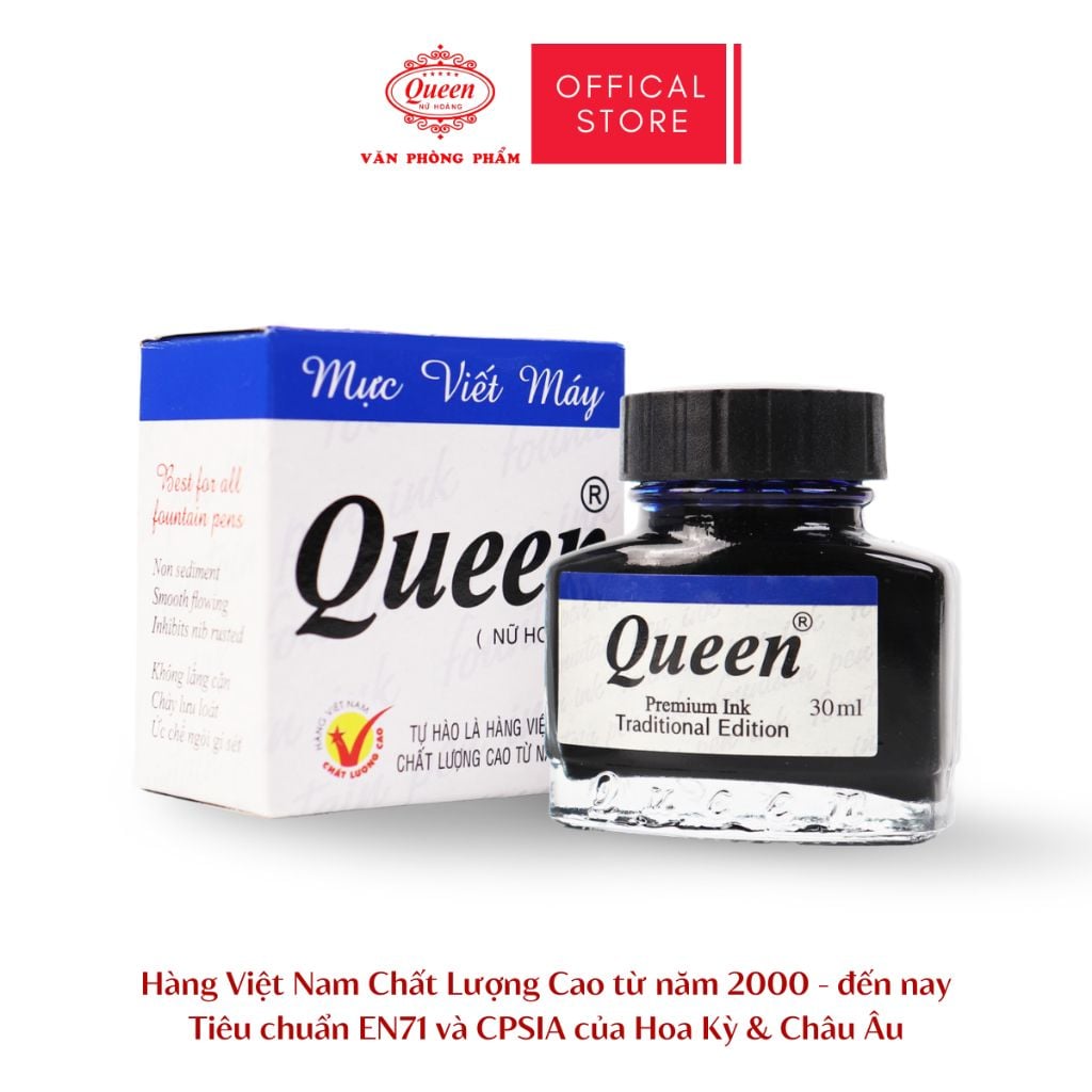 Mực bút máy Queen - FPI-01 30ml - Tím/Dương/Đen - Tiêu chuẩn an toàn & chất lượng Mỹ & Châu Âu