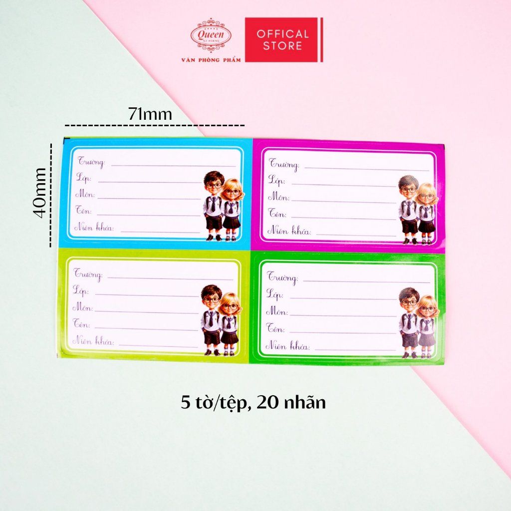 Nhãn vở Học Sinh Queen - 20 nhãn/1 tệp - LB901 nhãn decal chất liệu tốt
