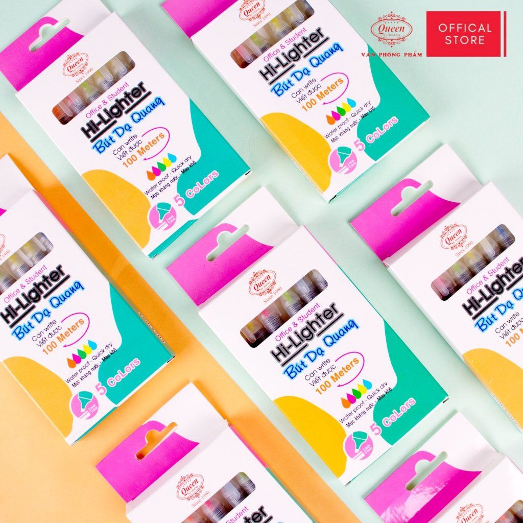 Bút dạ quang Queen (6 bút, 2 màu vàng) - HL-01
