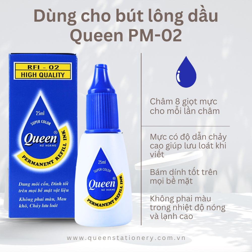 Mực bút lông dầu Queen - Tiêu chuẩn Châu Âu & Mỹ - RFI-02 bám dính tốt trên nhiều bề mặt - 25ml