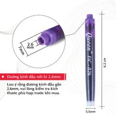 Ống mực bút máy Queen - FIC026 (đầu gắn 2.6mm) - Tím/Dương/Đen - 12 ống/hộp - Tiêu chuẩn Mỹ & Châu Âu