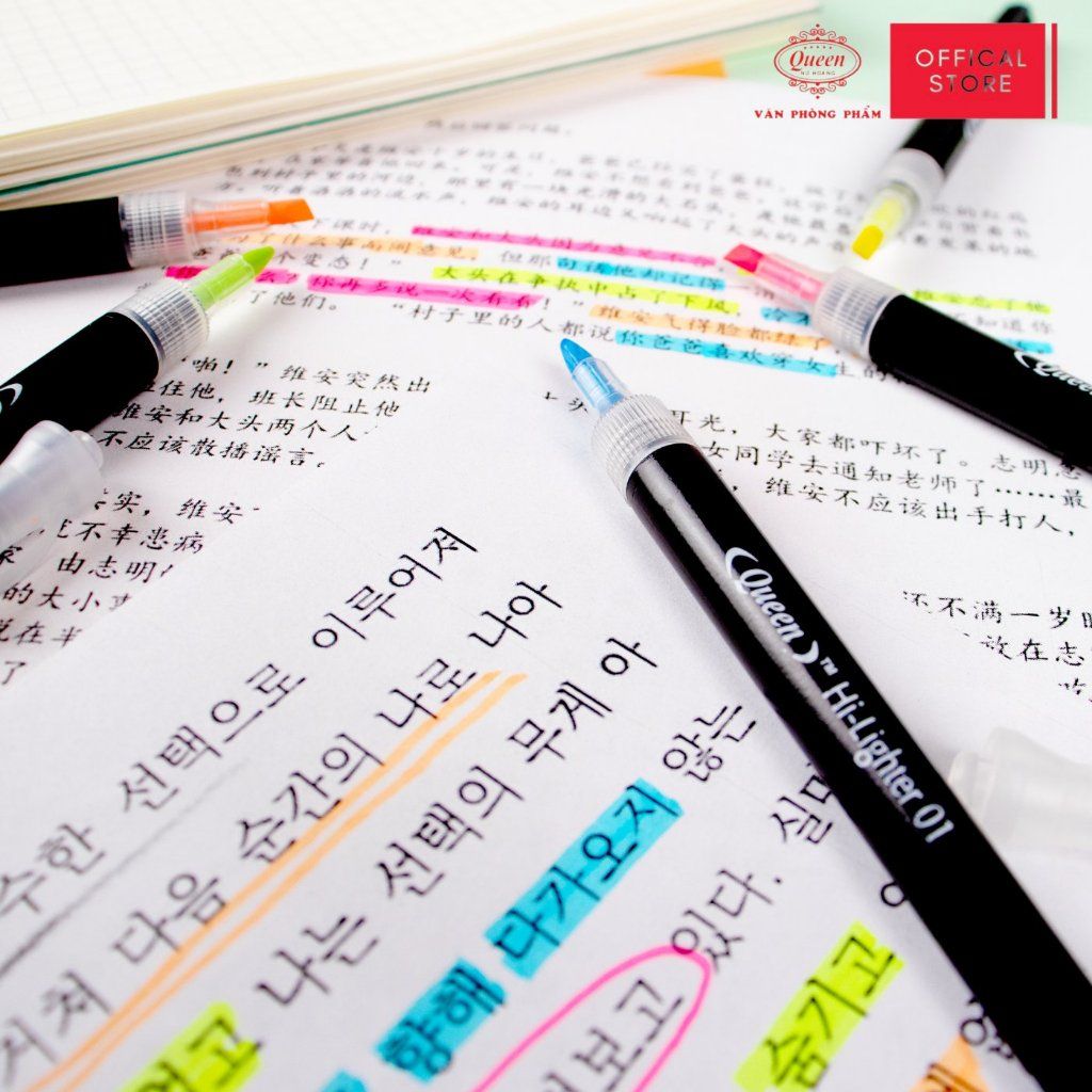 Bút dạ quang Queen (6 bút, 2 màu vàng) - HL-01