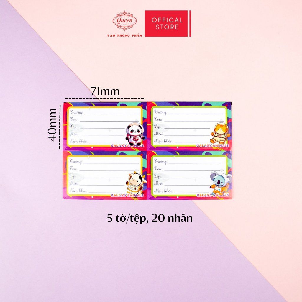 Nhãn vở học sinh Galaxy Animal Queen - 20 nhãn/1 tệp - LB901 nhãn decal chất liệu tốt