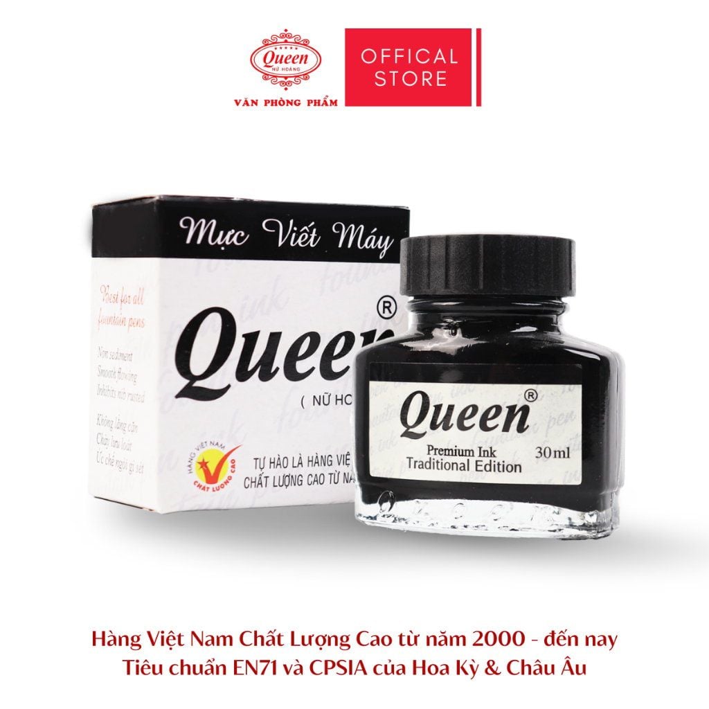 Mực bút máy Queen - FPI-01 30ml - Tím/Dương/Đen - Tiêu chuẩn an toàn & chất lượng Mỹ & Châu Âu