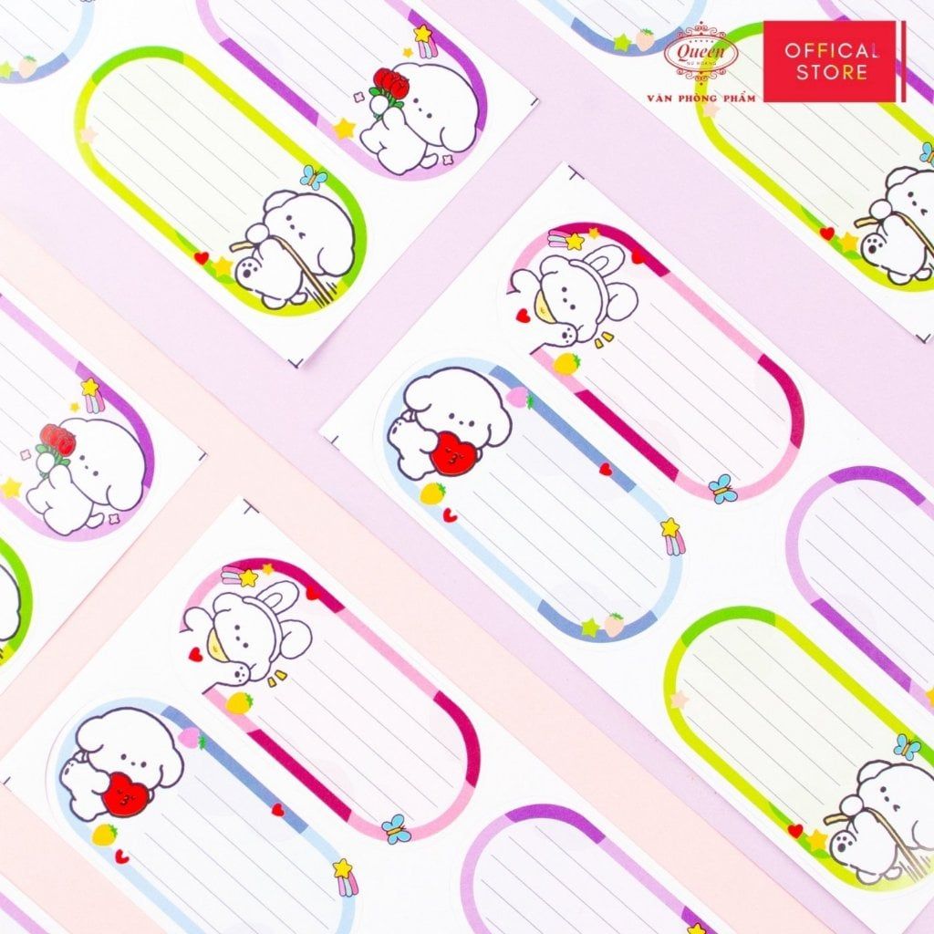 Nhãn vở học sinh Cute Dog Queen - 20 nhãn/1 tệp - LB902 nhãn decal chất liệu tốt