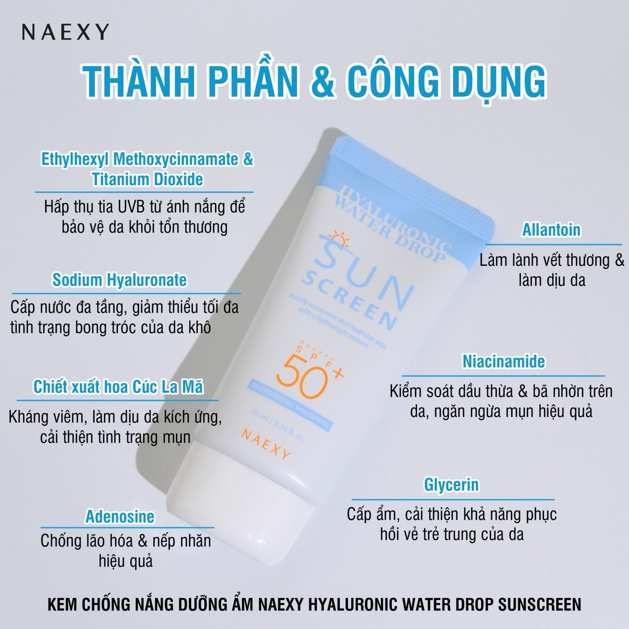KEM CHỐNG NẮNG DƯỠNG ẨM NAEXY HYALURONIC WATER DROP SUNSCREEN 70ML