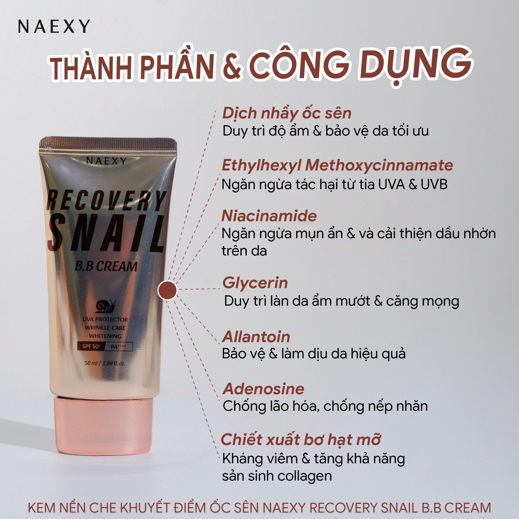 KEM NỀN ỐC SÊN NAEXY RECOVERY SNAIL B.B CREAM 50ML