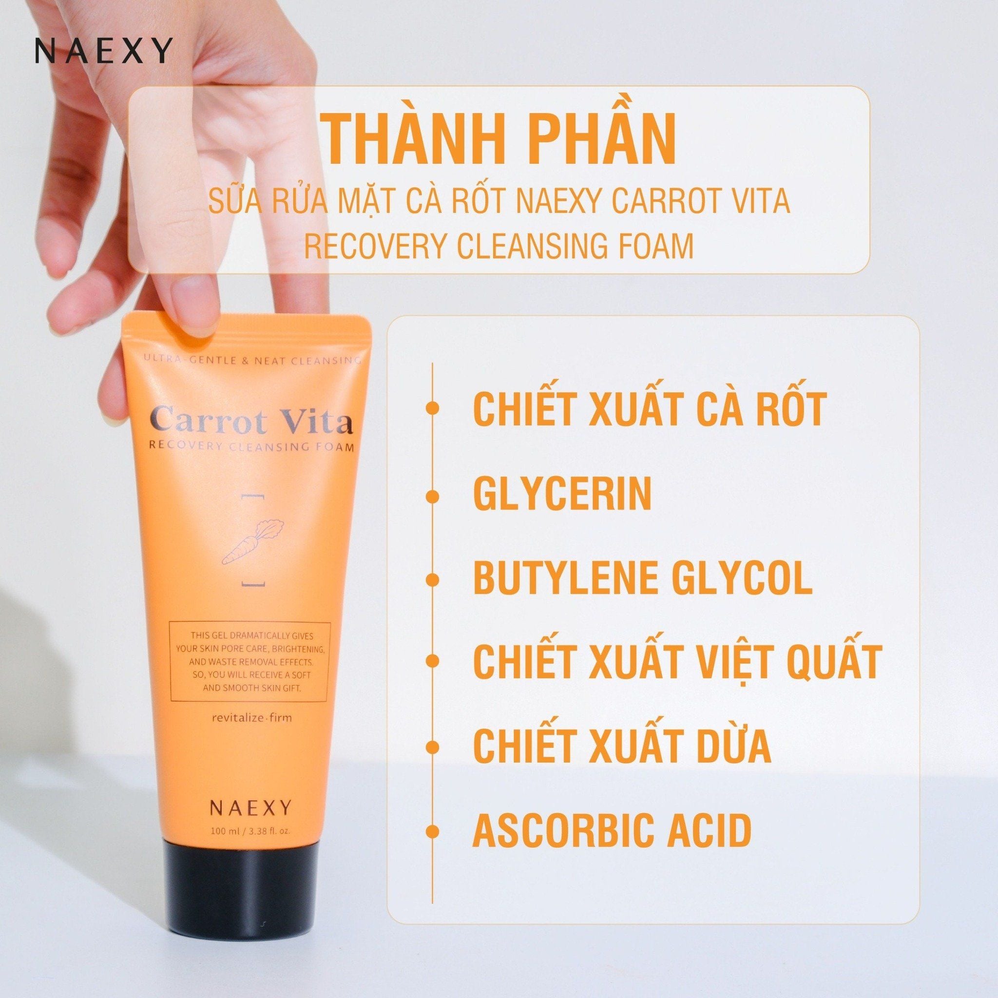 SỮA RỬA MẶT CÀ RỐT NAEXY CARROT VITA RECOVERY CLEANSING FOAM 100ML