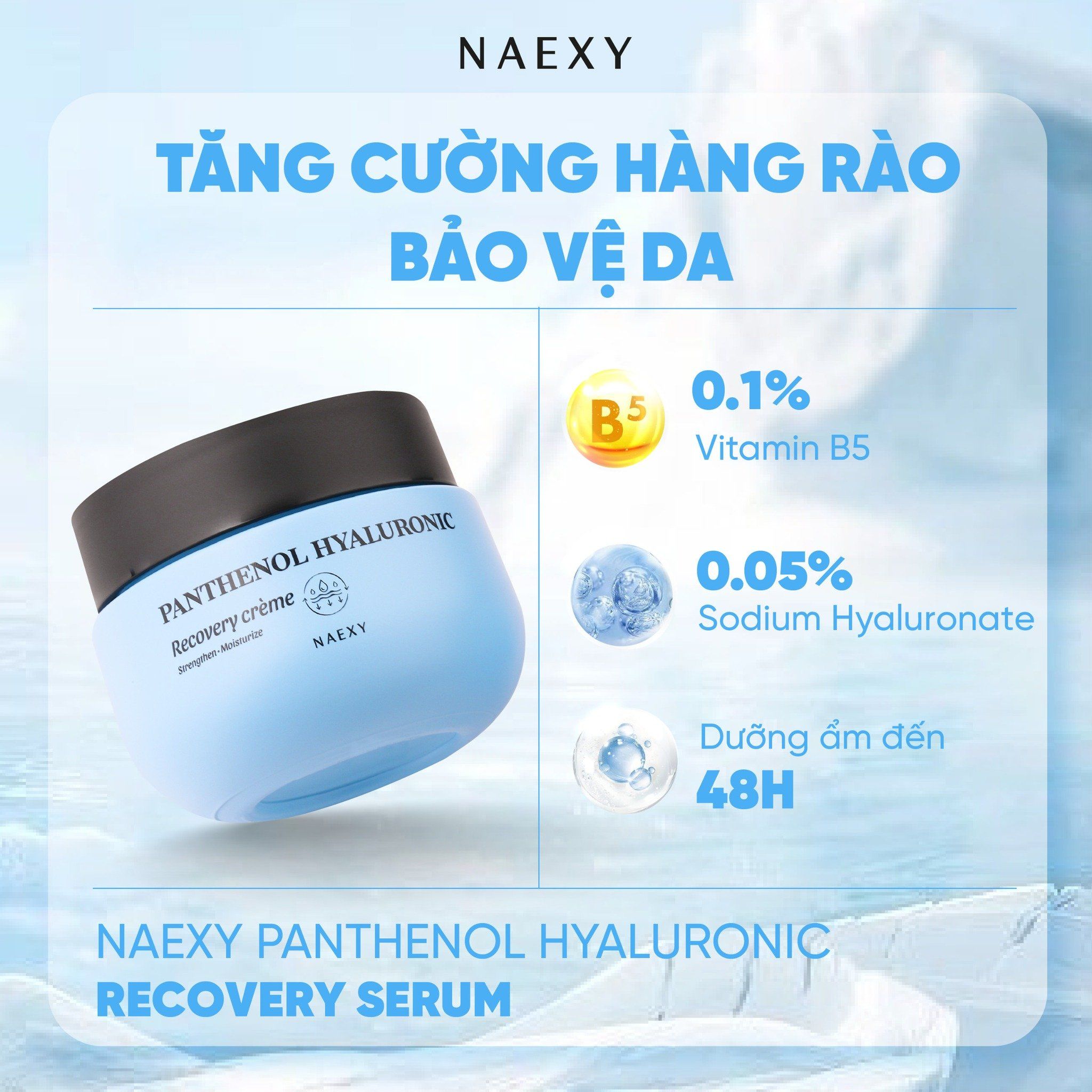 KEM DƯỠNG HỖ TRỢ PHỤC HỒI B5 CẤP ẨM NAEXY PANTHENOL HYALURONIC RECOVERY CREAM 50G