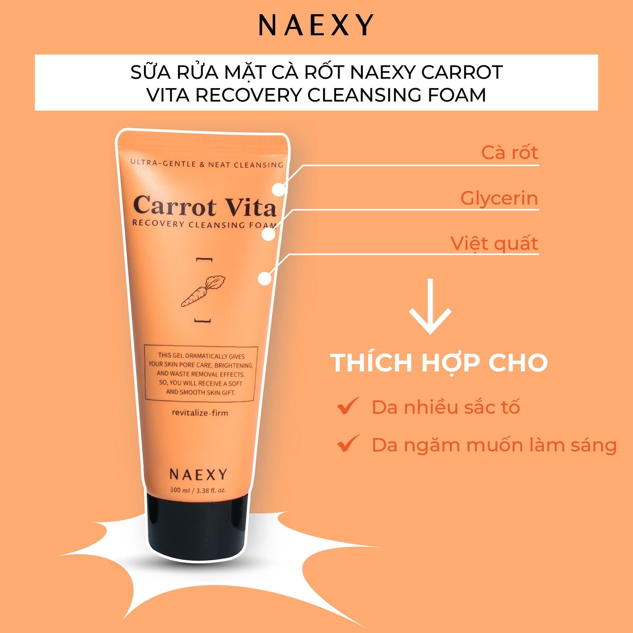 SỮA RỬA MẶT CÀ RỐT NAEXY CARROT VITA RECOVERY CLEANSING FOAM 100ML