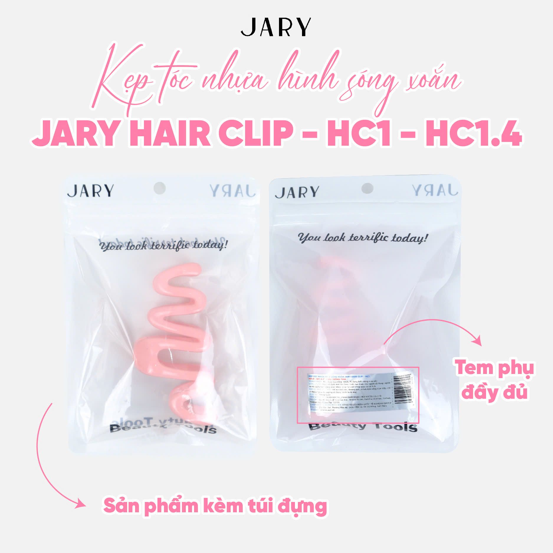 KẸP TÓC NHỰA HÌNH SÓNG XOẮN JARY HAIR CLIP - HC1 - HC1.4 - HC1.4.2 - MÀU TRẮNG KEM