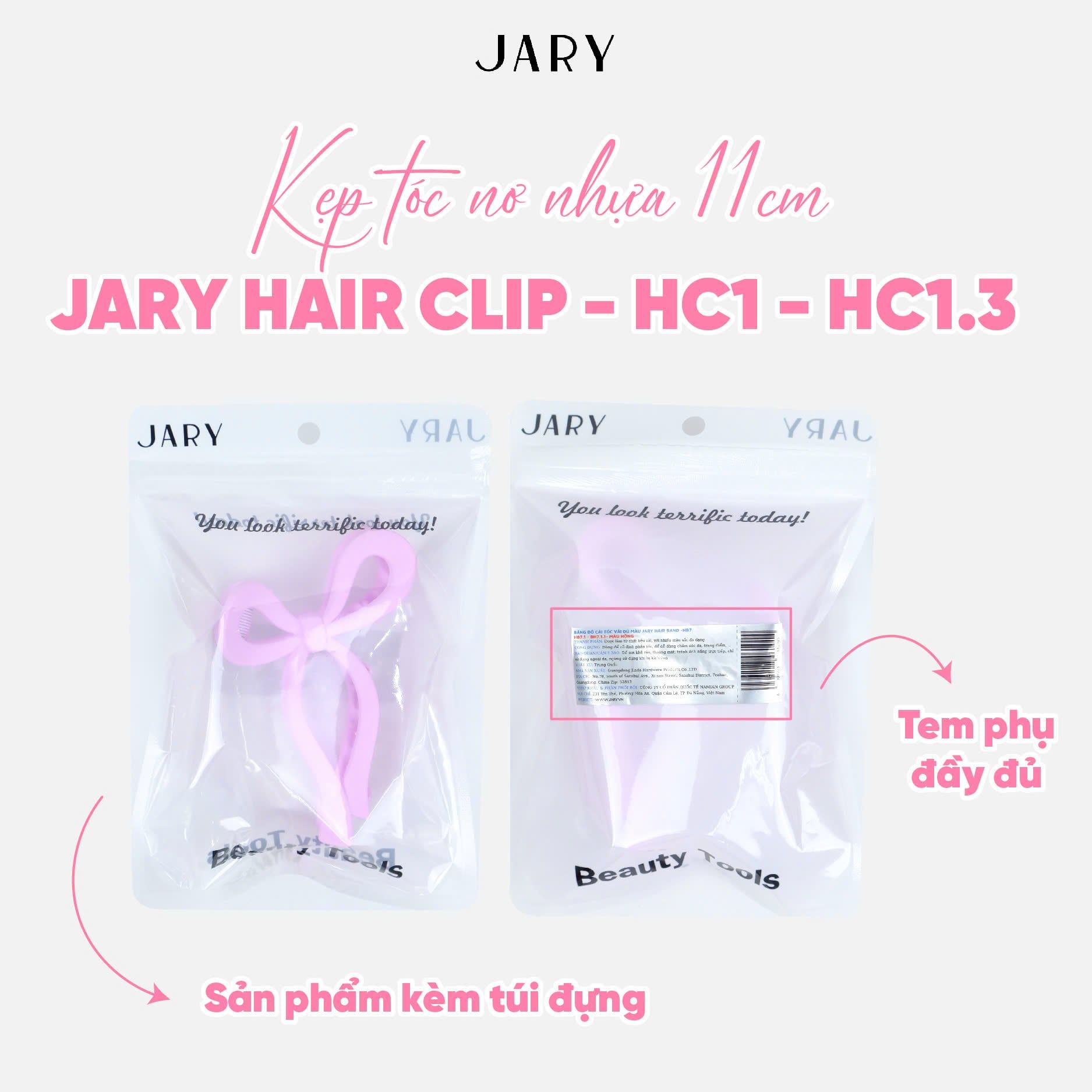 KẸP TÓC NƠ NHỰA 11CM JARY HAIR CLIP - HC1 - HC1.3 - HC1.3.2 - MÀU HỒNG TÍM