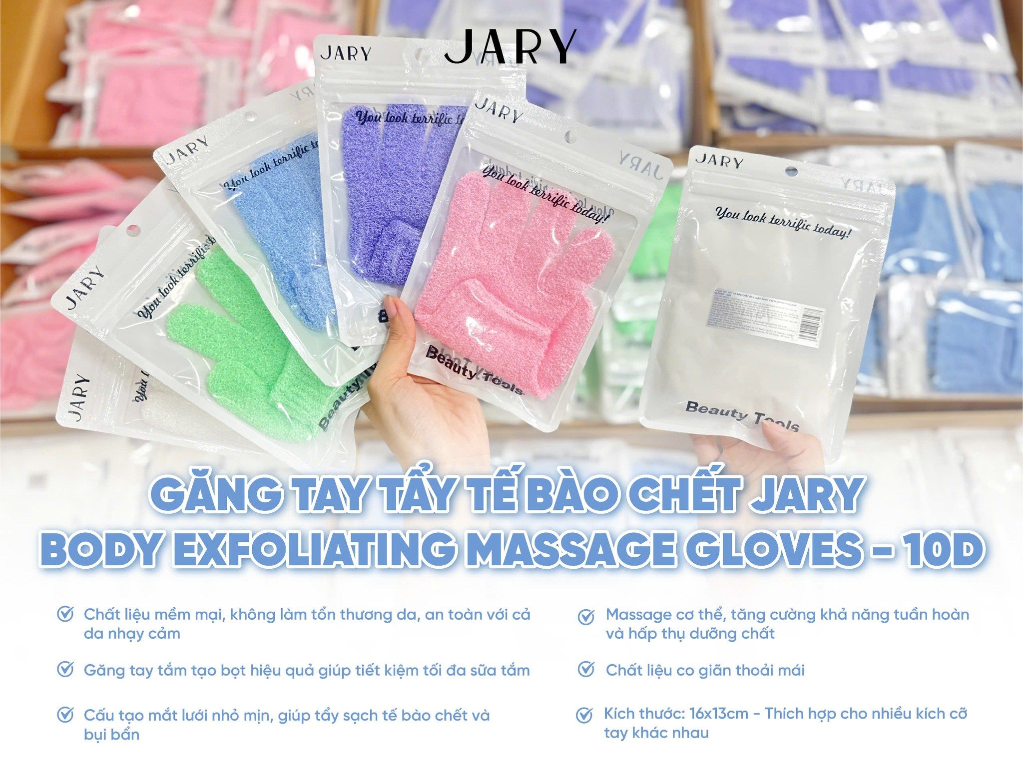 GĂNG TAY TẨY TẾ BÀO CHẾT JARY BODY EXFOLIATING MASSAGE GLOVES - 10D