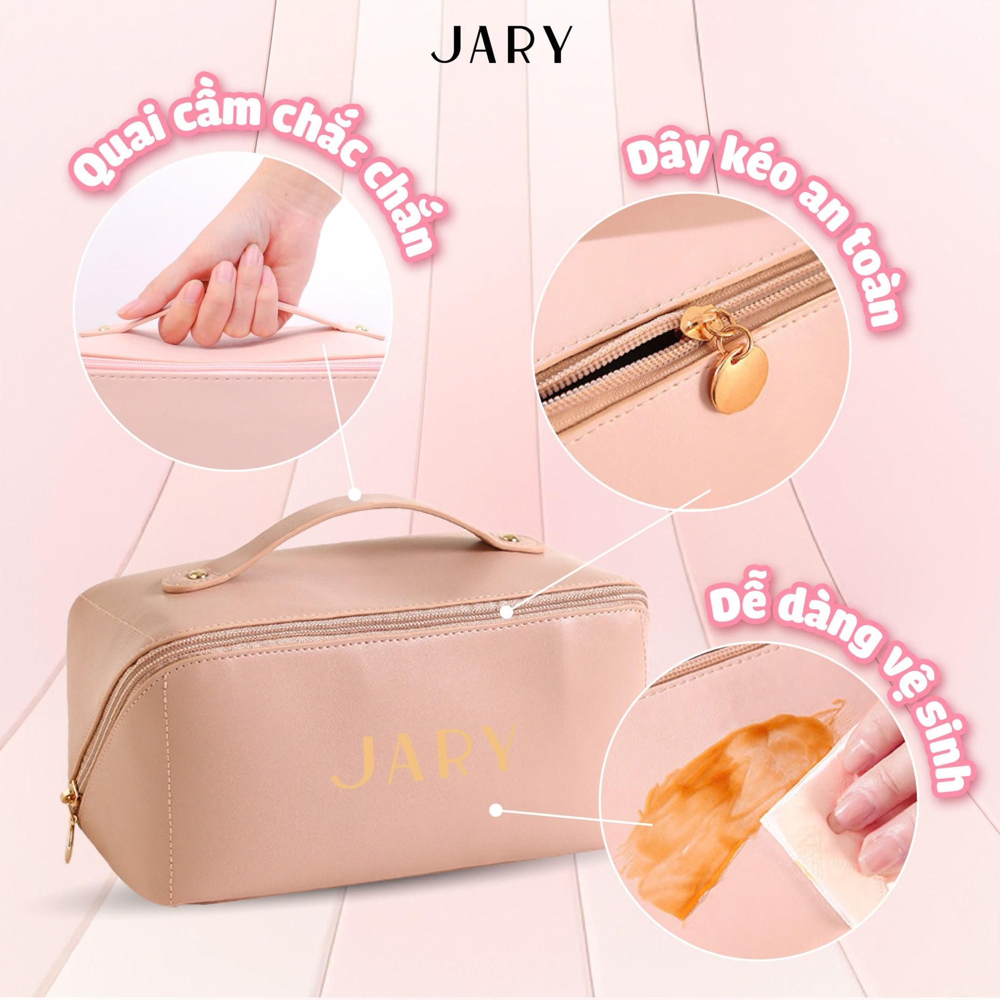 TÚI ĐỰNG MỸ PHẨM JARY DA PU - MÀU HỒNG