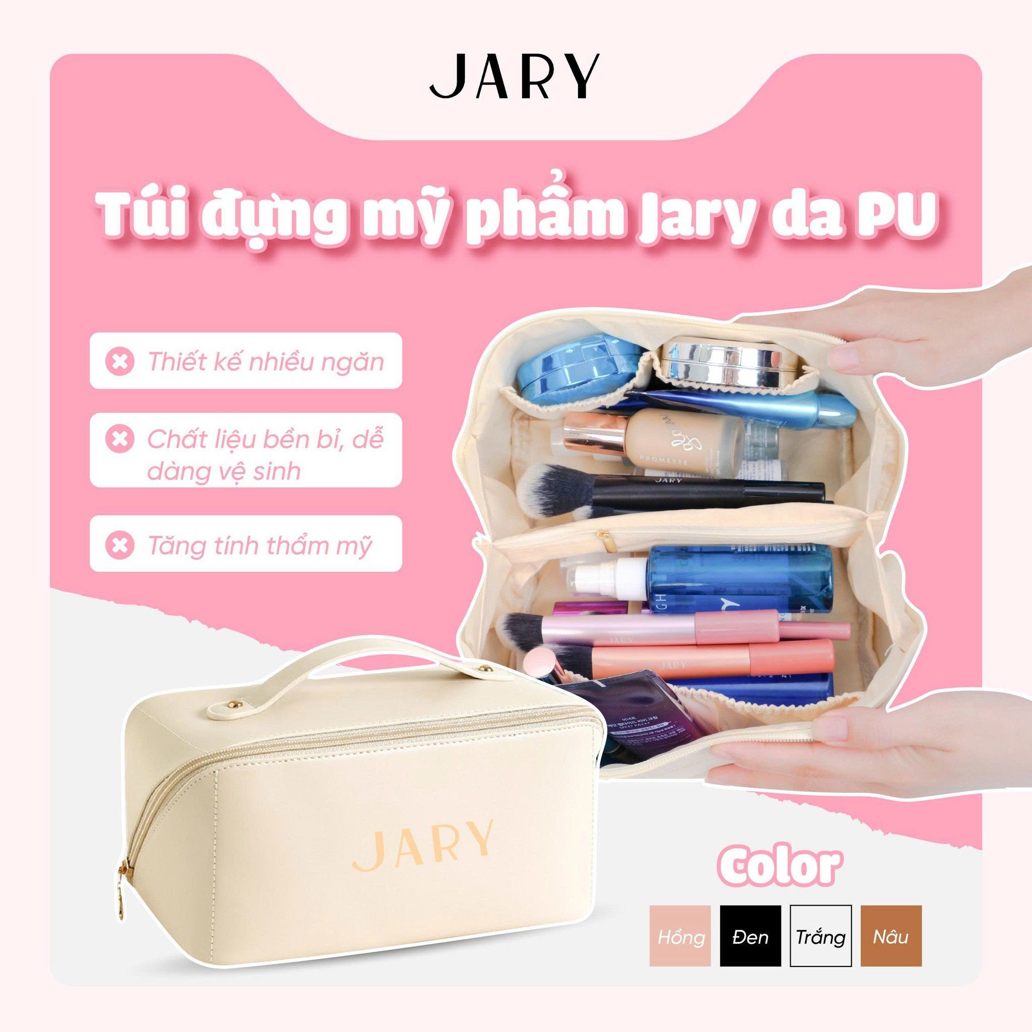 TÚI ĐỰNG MỸ PHẨM JARY DA PU - MÀU TRẮNG