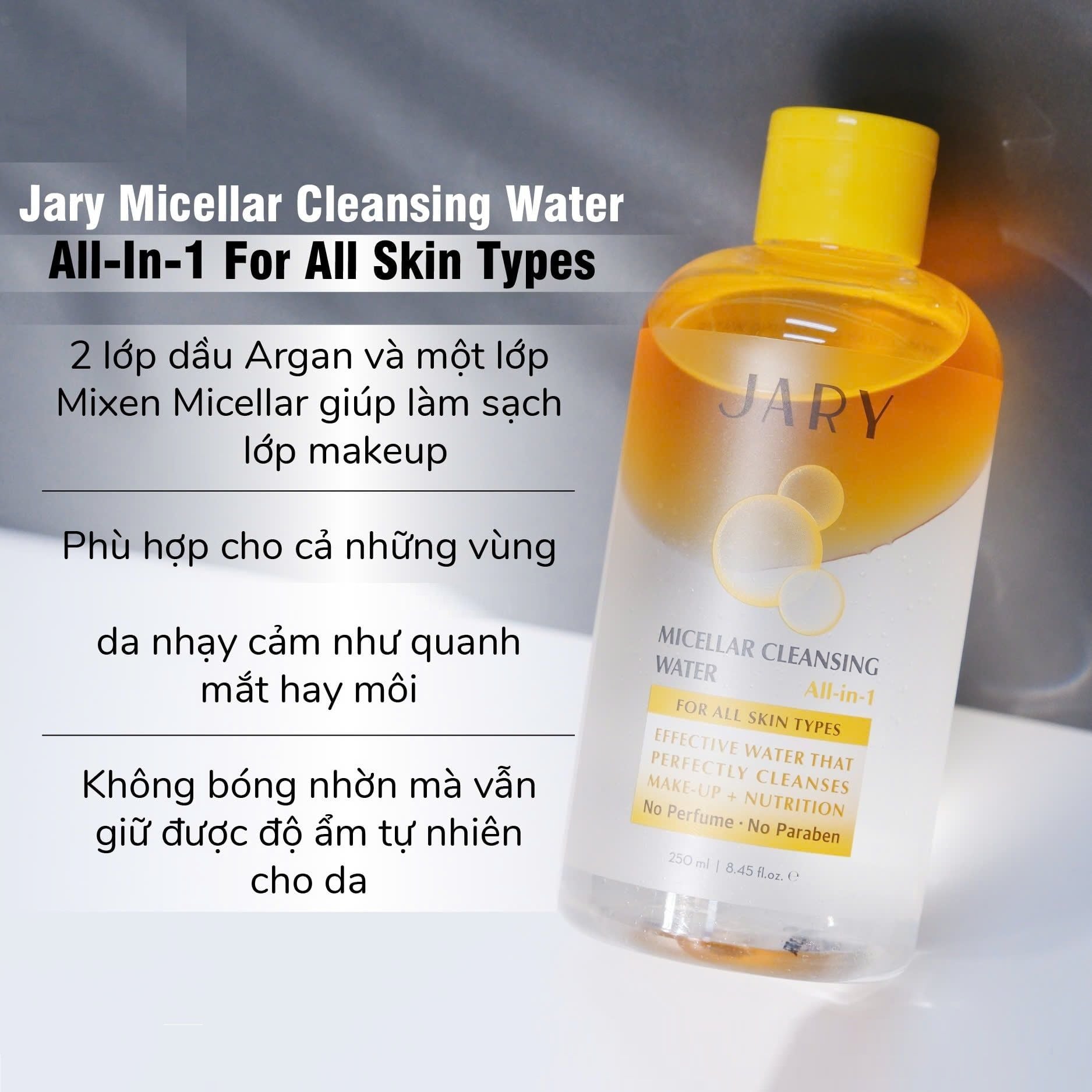 NƯỚC TẨY TRANG JARY MICELLAR CLEANSING WATER MÀU VÀNG - DÀNH CHO MỌI LOẠI DA, DA MAKE-UP