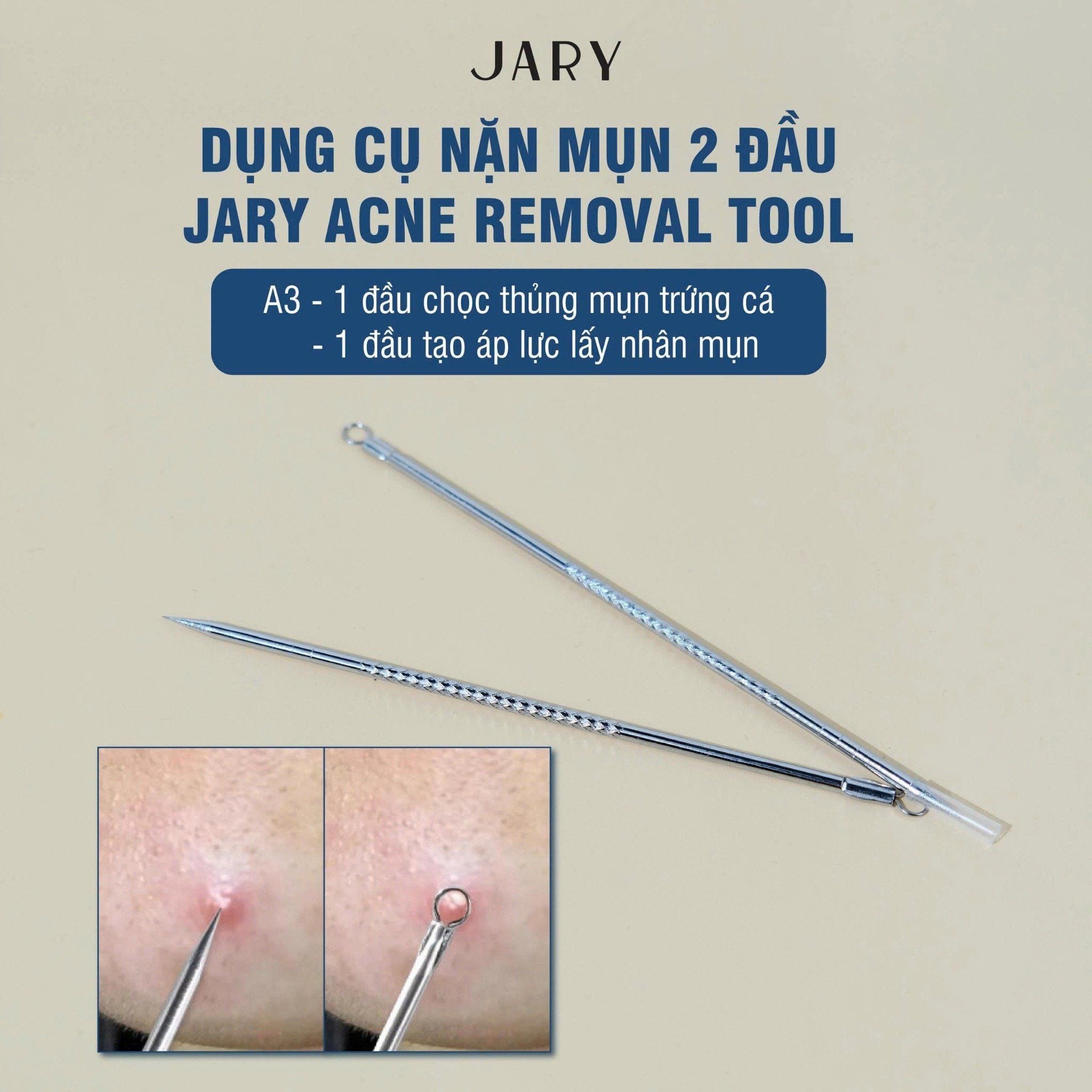 DỤNG CỤ NẶN MỤN 2 ĐẦU JARY ACNE REMOVAL TOOL - A3 - 1 ĐẦU CHỌC THỦNG MỤN TRỨNG CÁ - 1 ĐẦU TẠO ÁP LỰC LẤY NHÂN MỤN