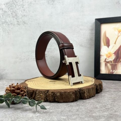  Thắt lưng Homme L'Aquila  - Luxury Italian Genuine Leather Belt Dây Da Bò Nâu 