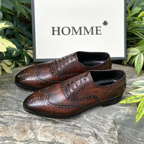 [HÀNG ORDER] Homme Sondrio Handcrafted Square Toe Oxford - Patina Dark Brown Calf Leather 