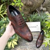  [HÀNG ORDER] Homme Sondrio Handcrafted Square Toe Oxford - Patina Dark Brown Calf Leather 