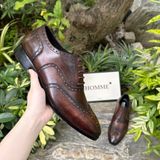  [HÀNG ORDER] Homme Sondrio Handcrafted Square Toe Oxford - Patina Dark Brown Calf Leather 