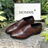  [HÀNG ORDER] Homme Sondrio Handcrafted Square Toe Oxford - Patina Dark Brown Calf Leather 