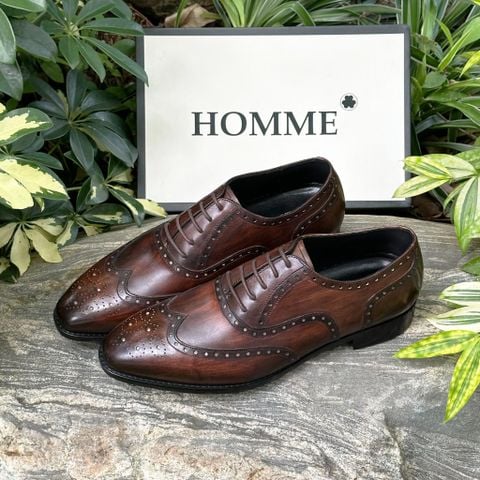 [HÀNG ORDER] Homme Sondrio Handcrafted Square Toe Oxford - Patina Dark Brown Calf Leather 