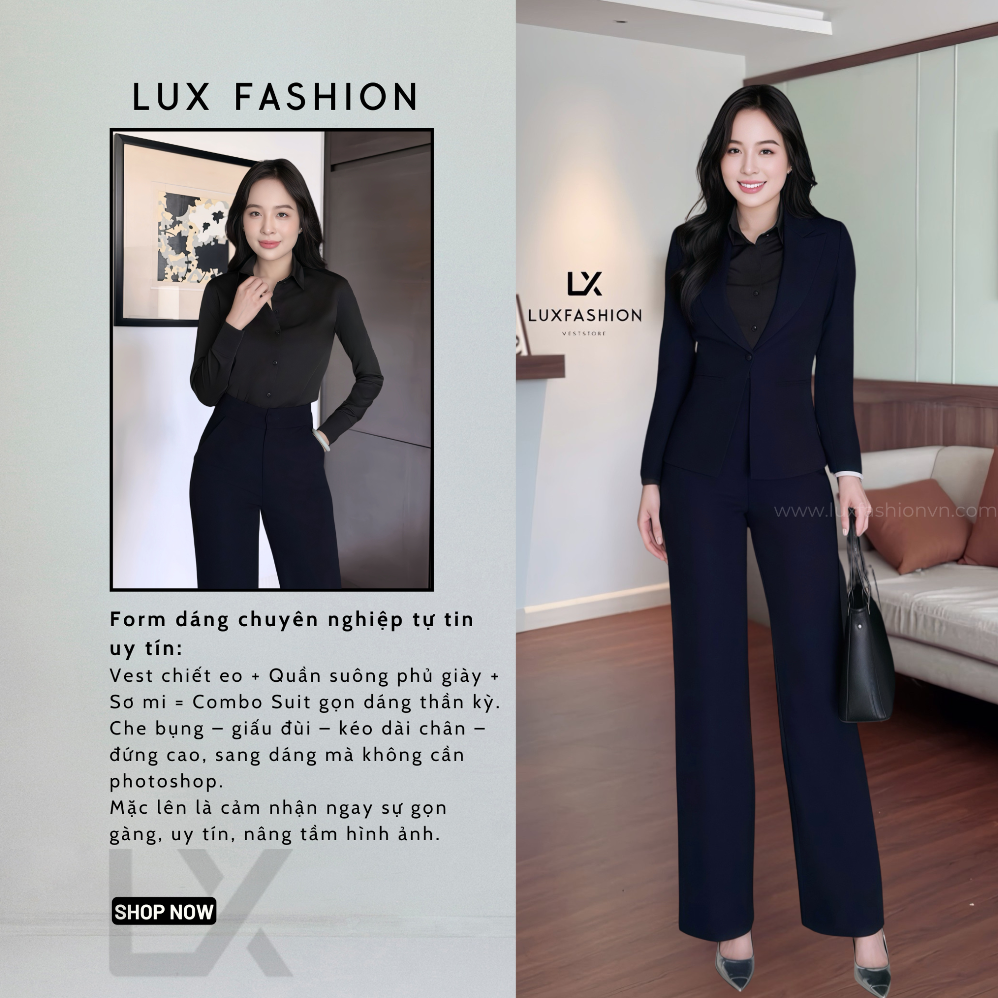  Combo TUYTSI_Vest 1 nút & Quần Suông & Sơ mi ý (Tùy chọn SP) 