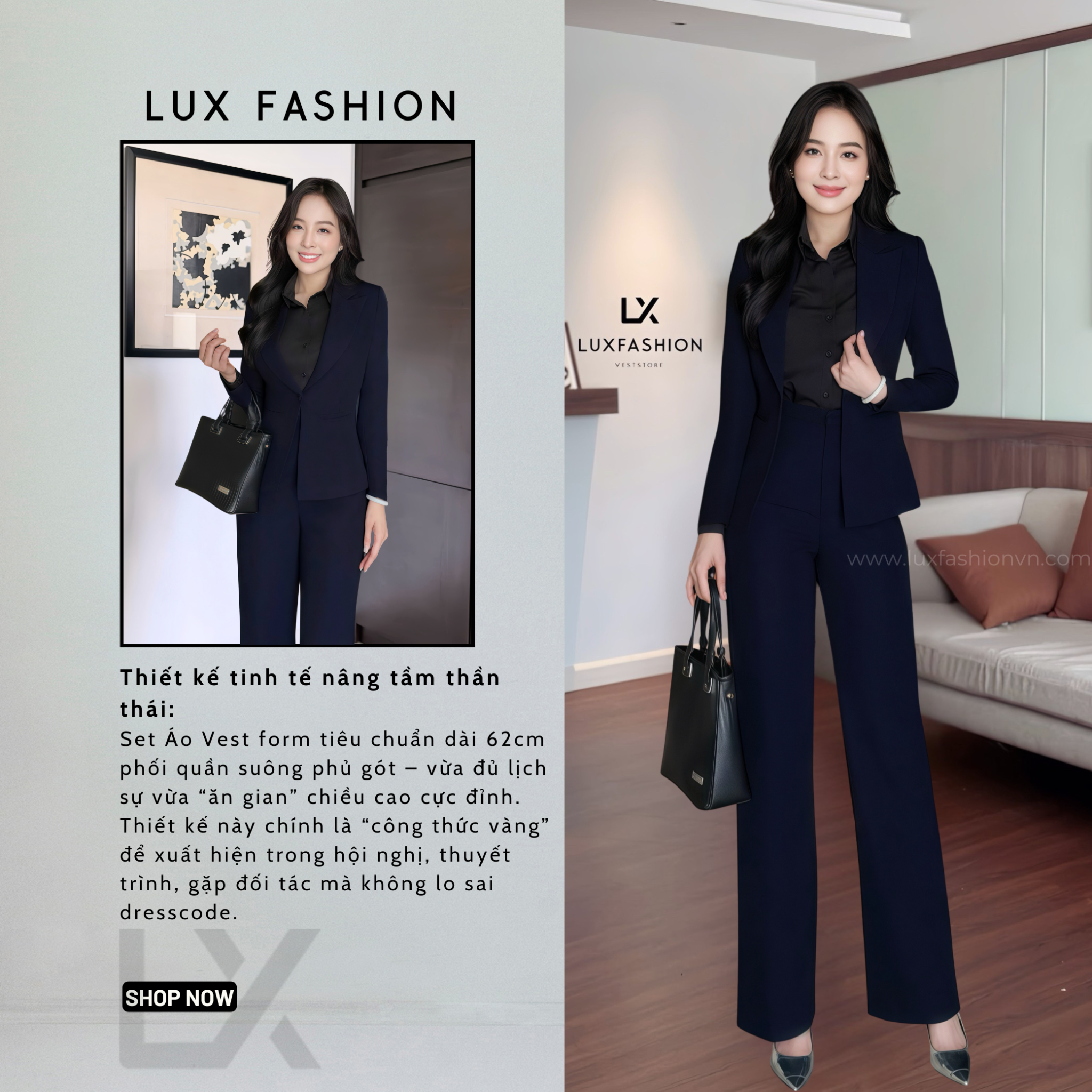  Combo TUYTSI_Vest 1 nút & Quần Suông & Sơ mi ý (Tùy chọn SP) 