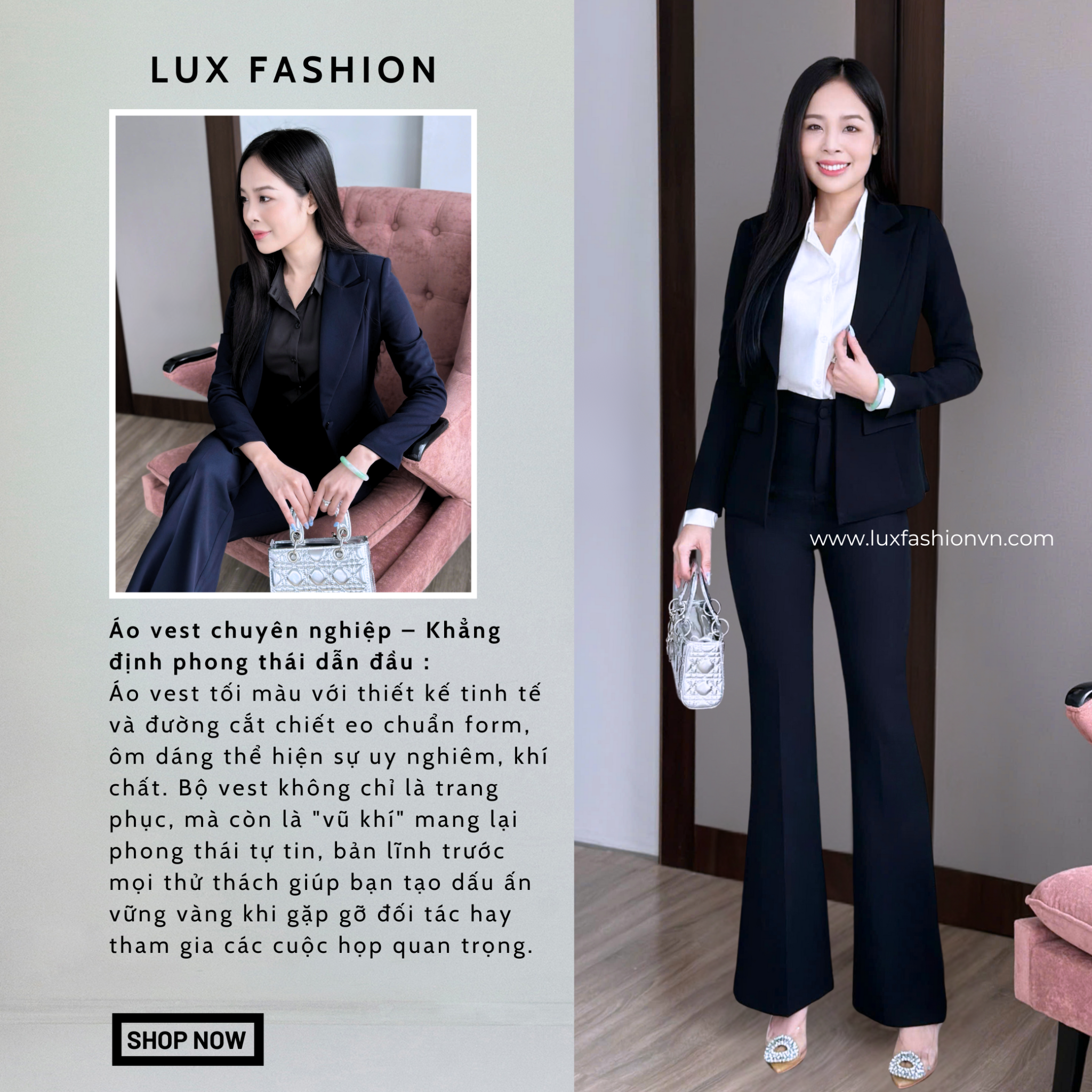  Bộ Áo Vest Nữ 1 Nút & Quần Loe 