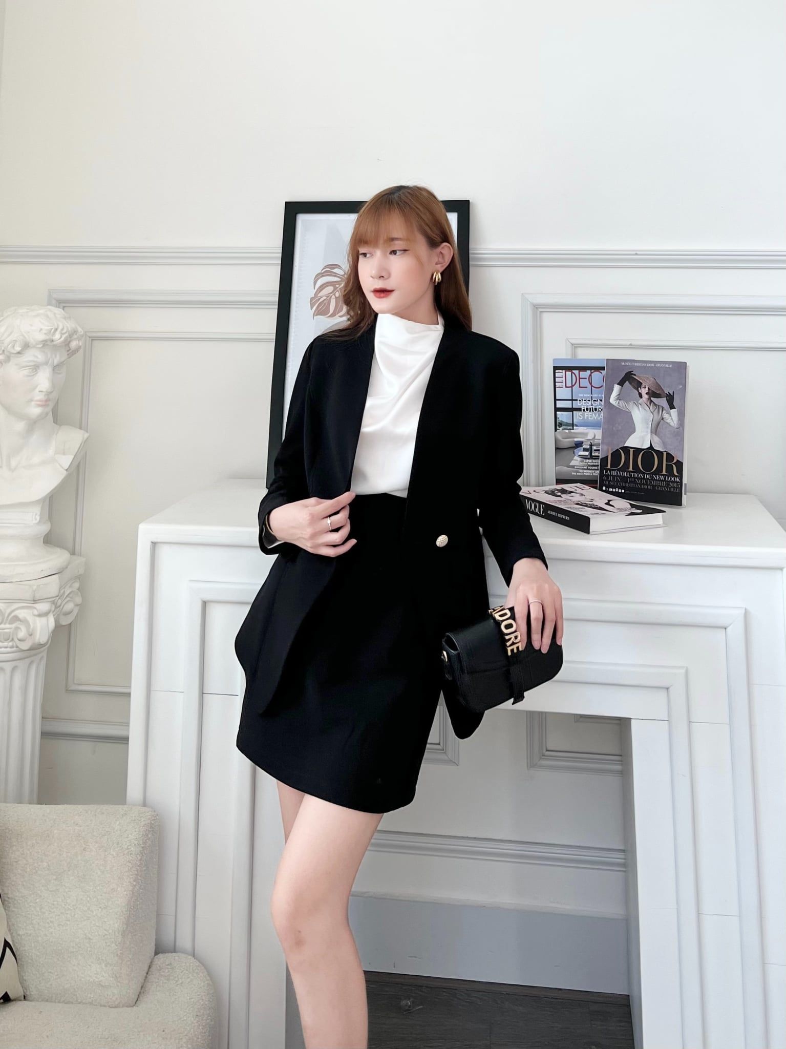  Bộ Áo Vest Không Cổ & Váy Chữ A 