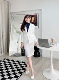  Bộ Áo Vest Nữ 1 Nút Vạt Vuông & Váy Bút Chì Đen 