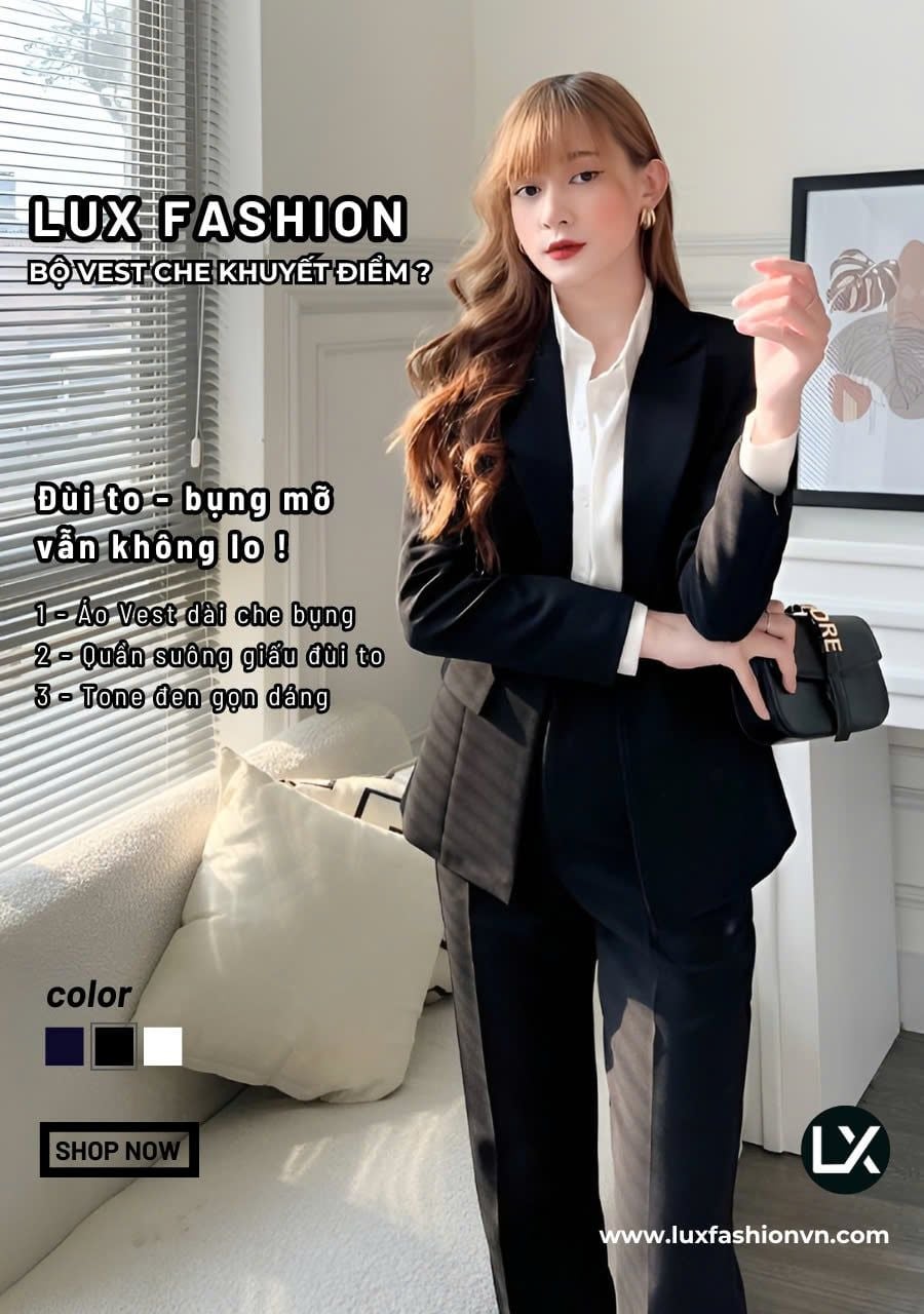  Combo TUYTSI_Vest 1 nút & Quần Suông & Sơ mi ý (Tùy chọn SP) 