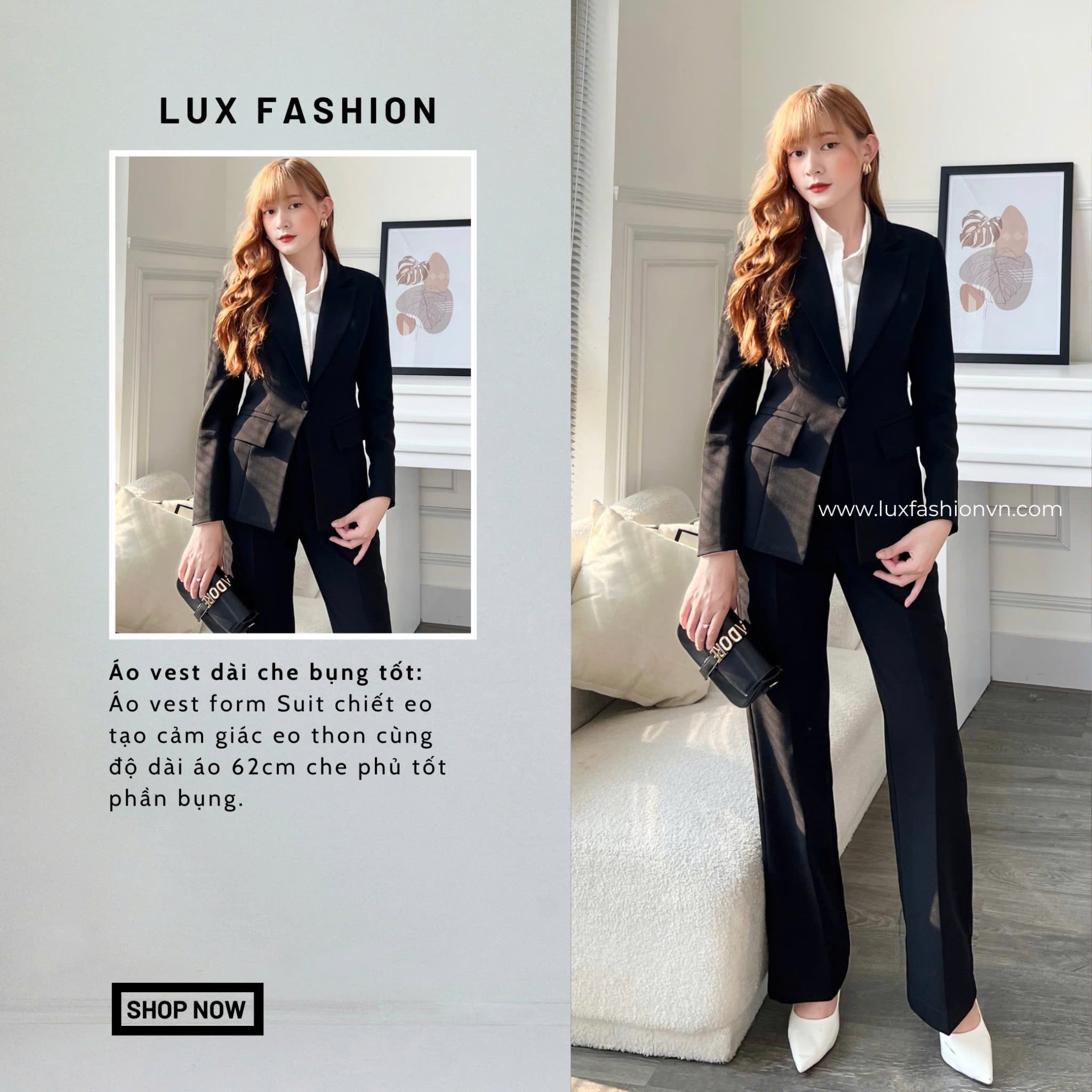  Combo TUYTSI_Vest 1 nút & Quần Suông & Sơ mi ý (Tùy chọn SP) 