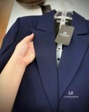  Bộ Áo Vest Nữ 1 Nút & Quần Suông Xanh Trung 