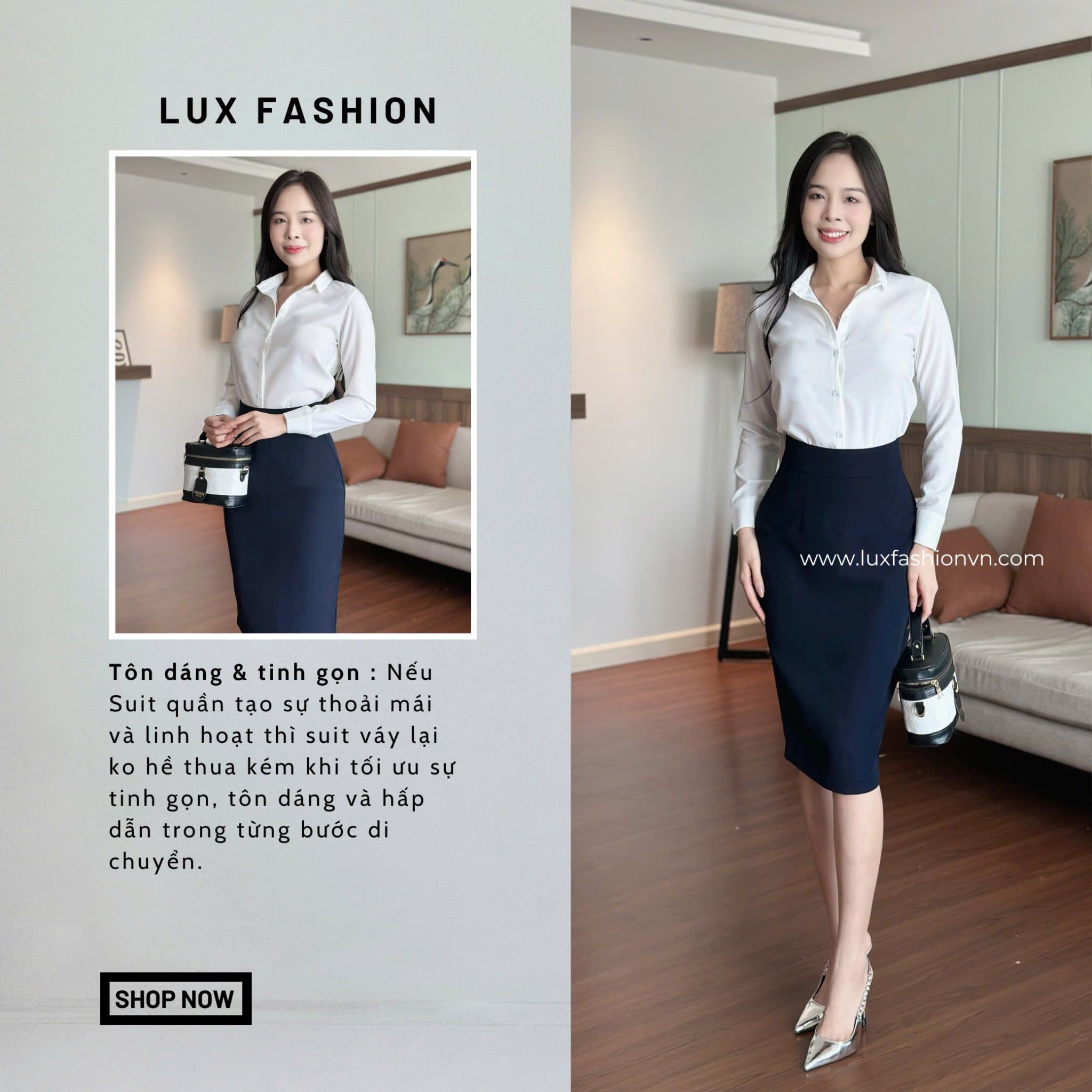  Áo sơ mi ý & Áo vest 2 nút vạt vuông & Váy bút chì_TUYTSI_CBTS04V2NVC65 (Tùy chọn combo hoặc lẻ SP) 