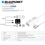  Ổ cắm điện Blaupunkt PSN9650, 2 USB-C + 2 USB-A, sạc nhanh PD65W, Dây dài 2m, chống lửa 