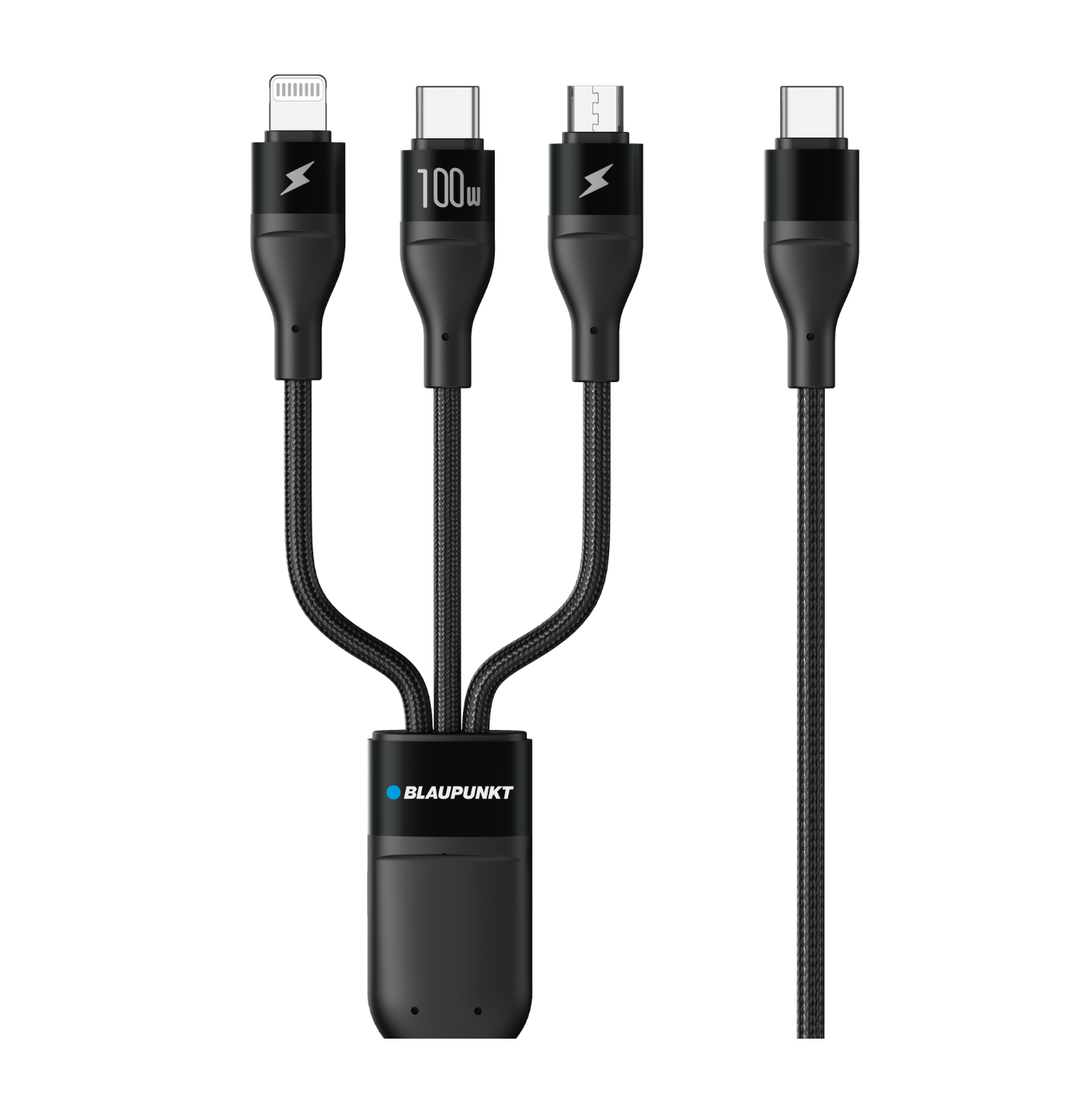  Cáp sạc 3-in-1 Blaupunkt BLC3100, PD100W, 1.2m, Type-C to USB-C + Lightning + Micro-usb 
