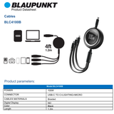  Cáp sạc 3-in-1 rút gọn Blaupunkt BLC4100, PD100W, 1.2m, Type-C to USB-C + Lightning + Micro-usb 
