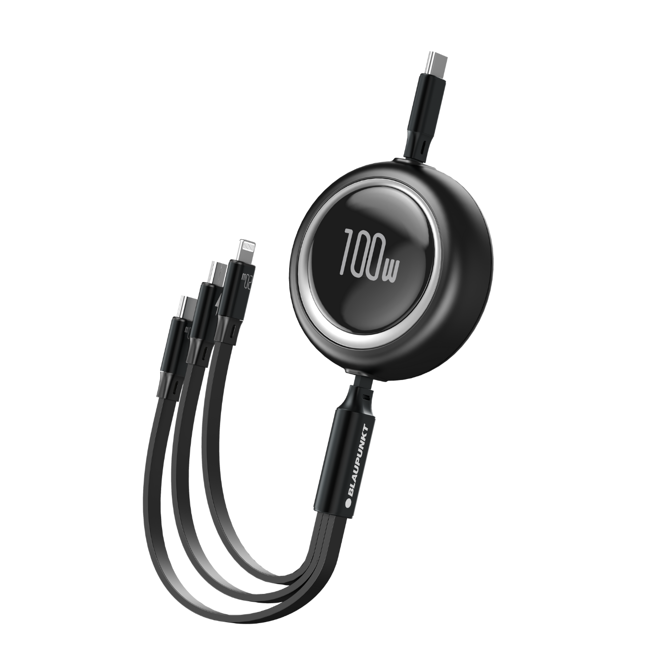  Cáp sạc 3-in-1 rút gọn Blaupunkt BLC4100, PD100W, 1.2m, Type-C to USB-C + Lightning + Micro-usb 