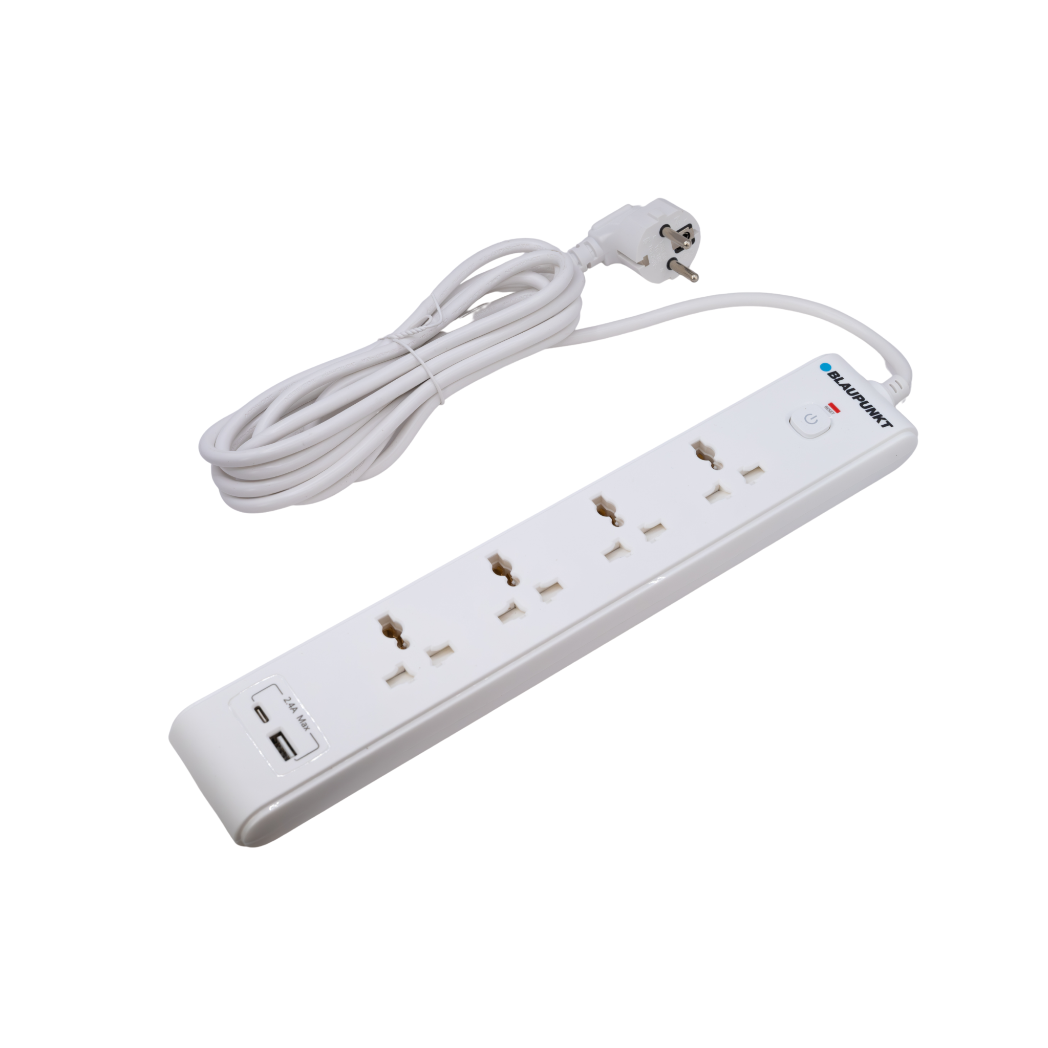  Ổ cắm điện Blaupunkt PSN8340, 4 ổ + USB-C + USB-A, PD20W, Dây dài 3m, chống lửa, an toàn với trẻ em 