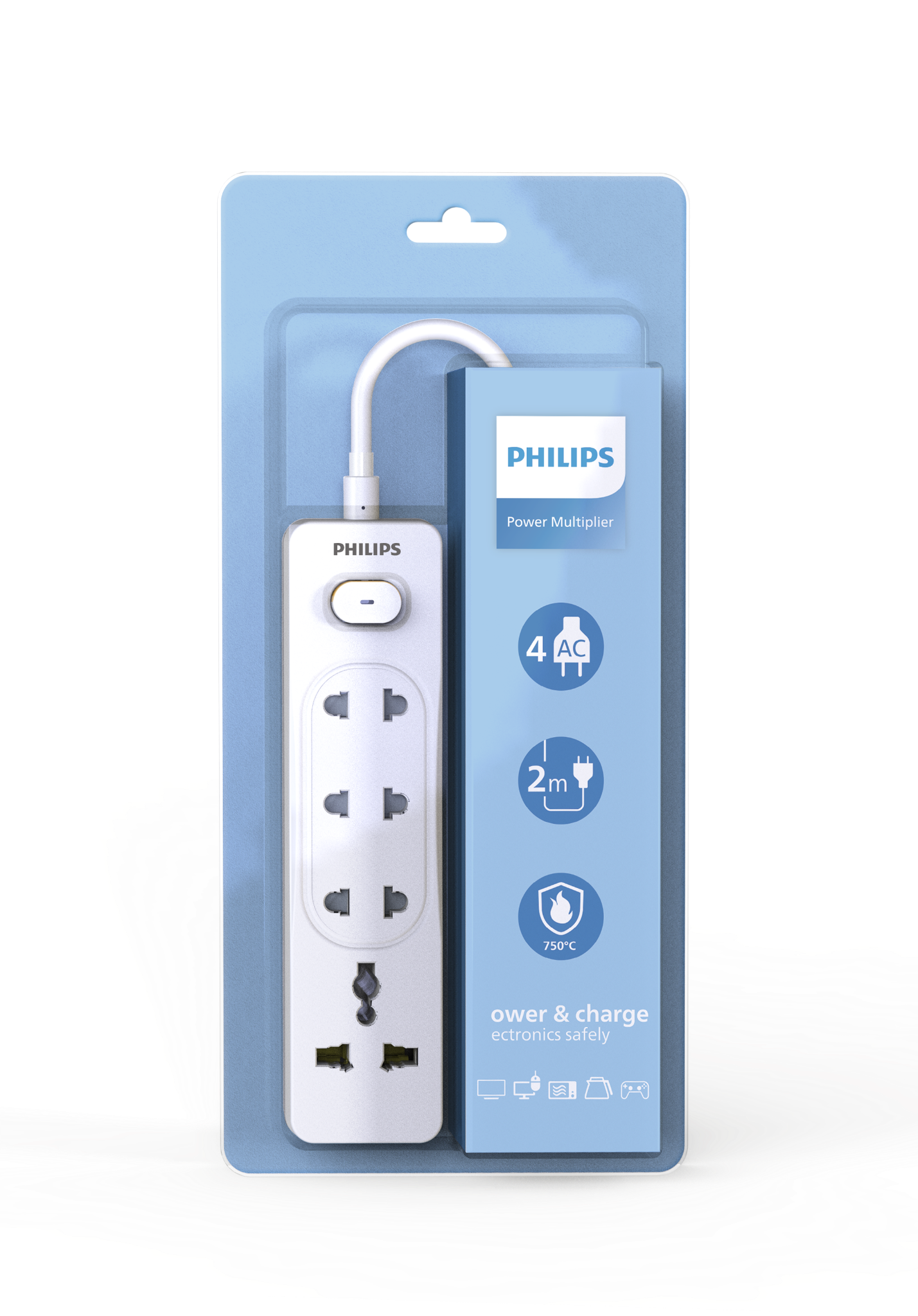  Ổ cắm điện Philips CHP2141WA, 4 lỗ, dây dài 2m, nhỏ gọn 