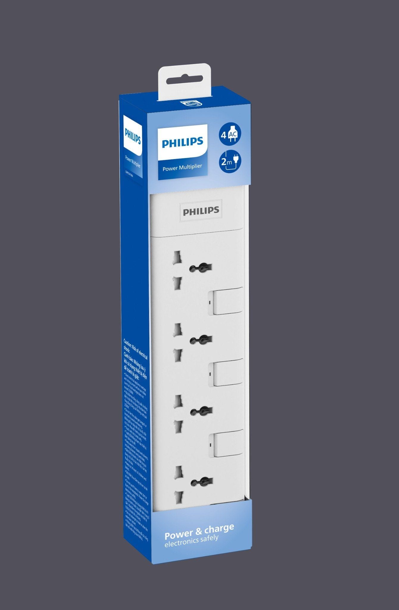  Ổ cắm điện Philips CHP3141, 4 lỗ, Công tắc độc lập, dây dài 2m 