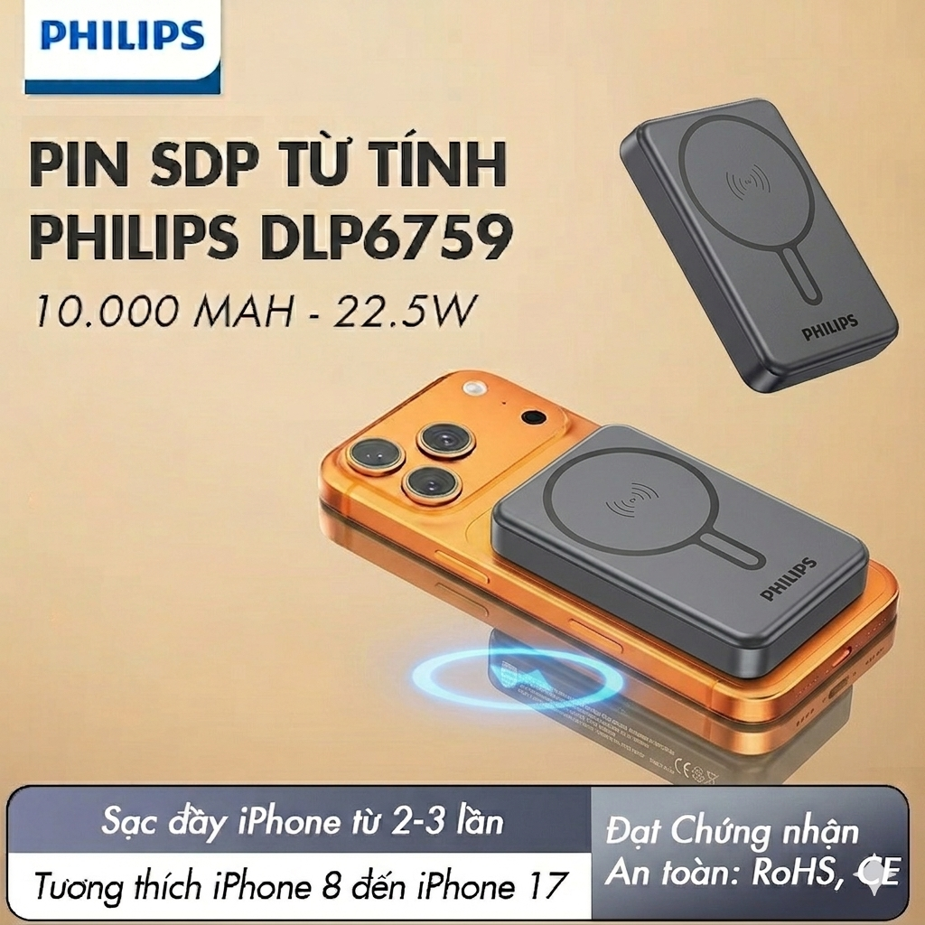 [New] Pin Sạc Dự Phòng Từ Tính Philips DLP6759 10.000mAh 22.5W 